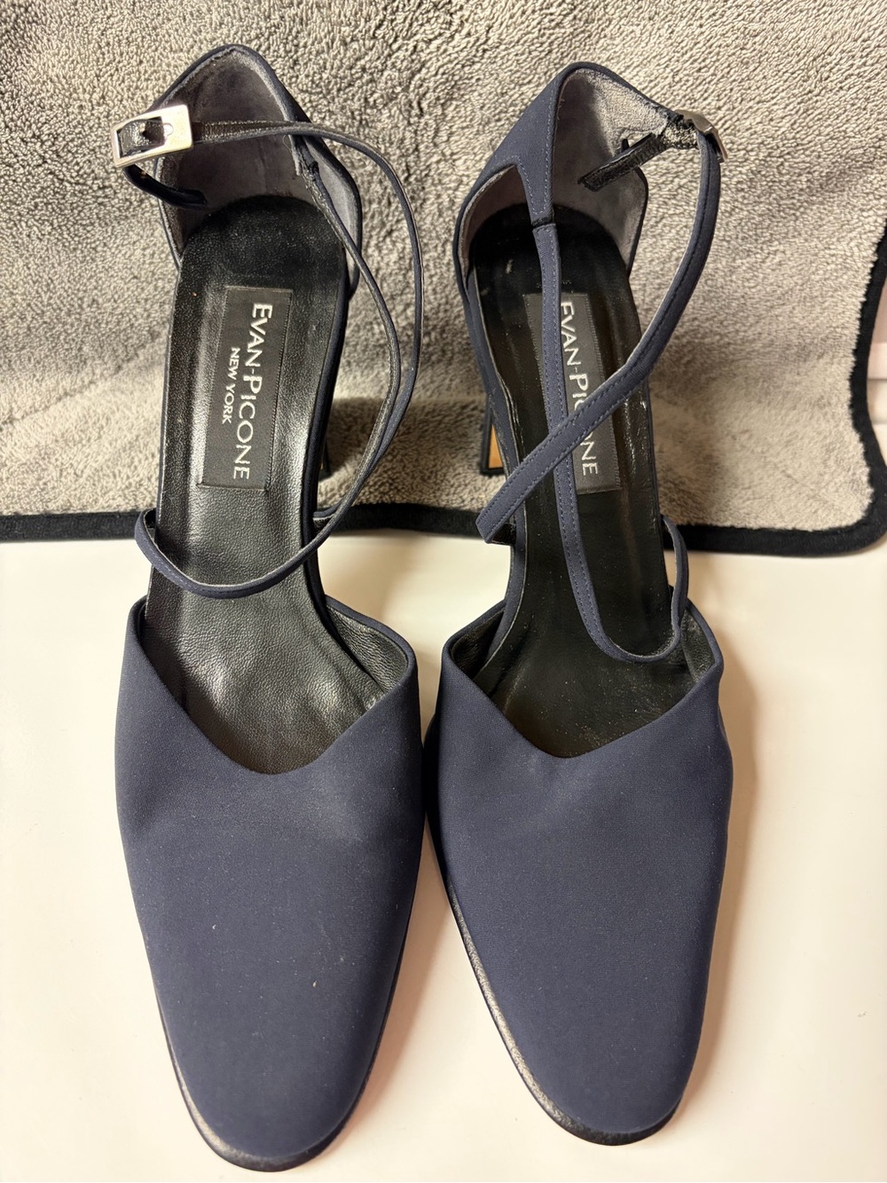 Evan Picone Navy Pointed-Toe Ankle-Strap Pumps